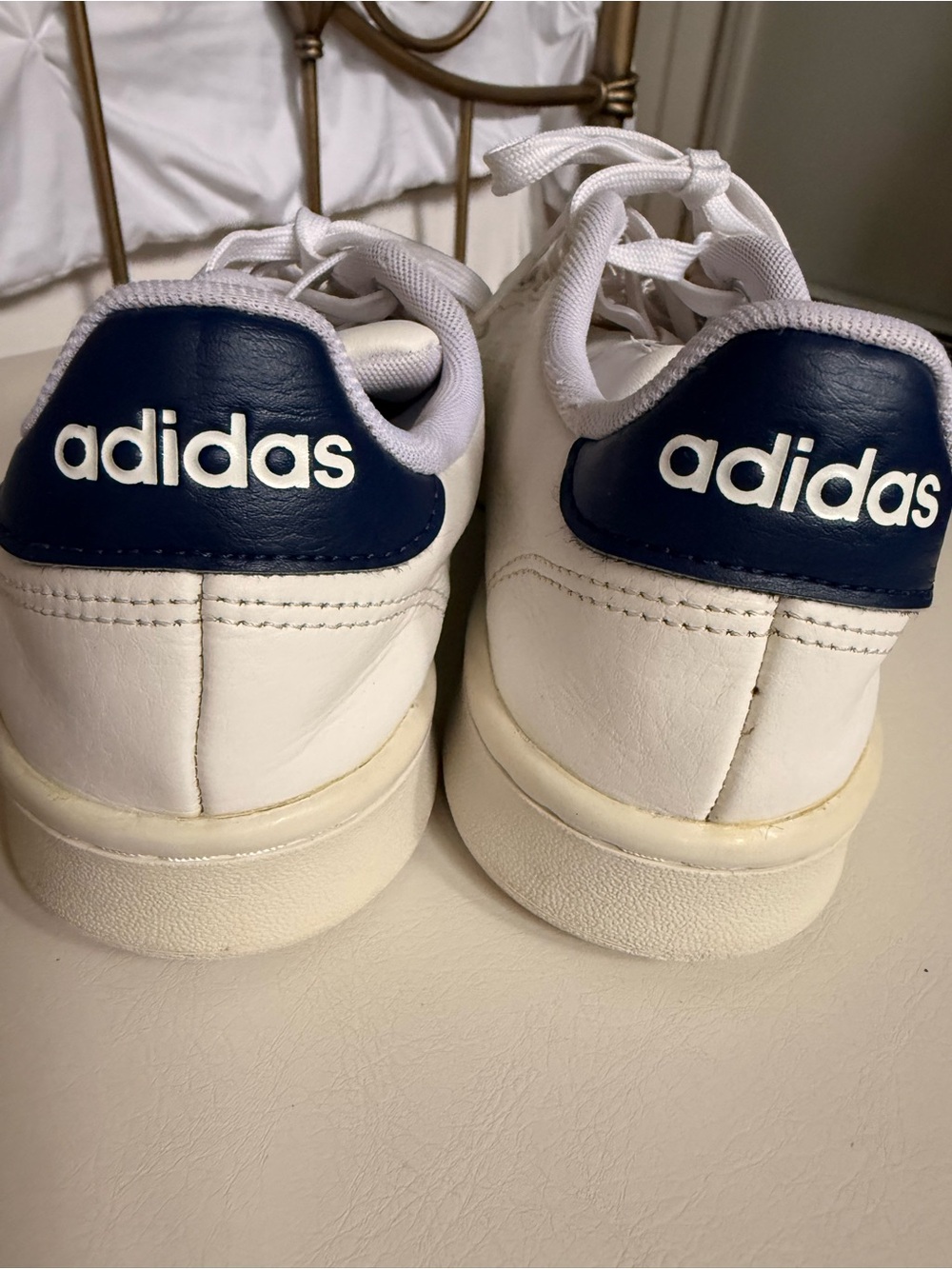 adidas Kids White Sneakers with Navy Heel Patch